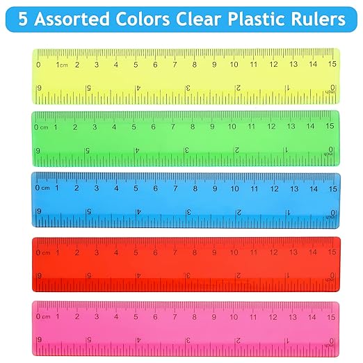 Zonon 100 Pcs 6 Inch Rulers Bulk Plastic Flexible Small Straight Rulers with Inches and Centimeters First Day of School Gift for Students Back to School Office Supplies(Colorful, Transparent)-DeskLoop Office