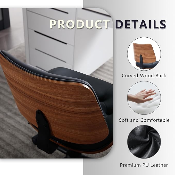 Armless Home Office Chair with Wheels, PU Leather Adjustable Height Computer Desk Chair, 360 Swivel Small No Arms Chair, Modern Button Walnut Style for Office, Reading Meeting Room(Black)-DeskLoop Office