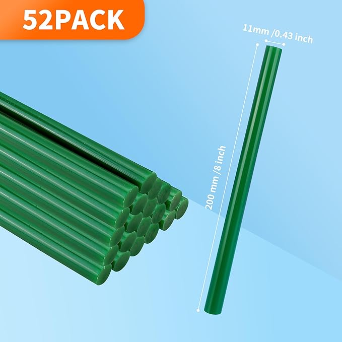 Green hot Glue Sticks Full Size 0.43” Dia x 8” Long, 52 pcs Hot melt Adhesive Glue Sticks, All-Purpose Colored Glue Gun Sticks for Christmas Decoration DIY Crafts Arts School Repair Bonding-DeskLoop Office