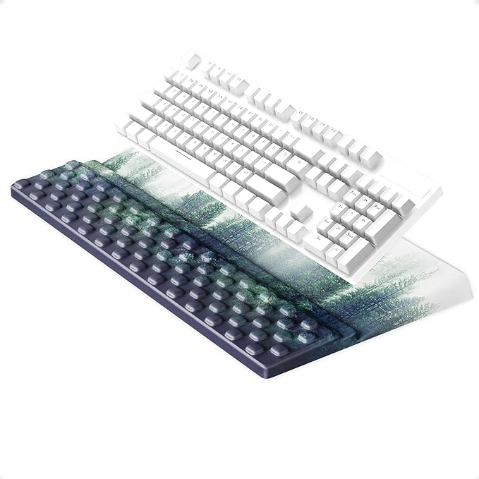 Ospelelf Keyboard Wrist Rest Pad, Comfy Ergonomic Keyboard Stand Holder, Office Desk Accessories, Work from Home Essentials, Green Forest Pattern-DeskLoop Office