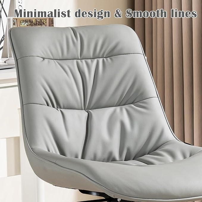 Kidol & Shellder Faux Leather Office Chair, Adjustable Swivel Height Task Chair, Rolling Wheels & Soft Backrest - Armless Ergonomic Desk Chair for Home, Office,Vanity,Gaming(Gray)-DeskLoop Office