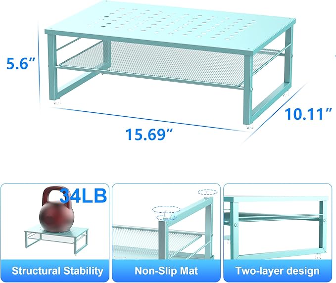 gianotter 2-Tier Metal Monitor Stand Riser, Desk Organizer for Monitor, Office Desk Storage Organizer for Office Supplies (Blue)-DeskLoop Office
