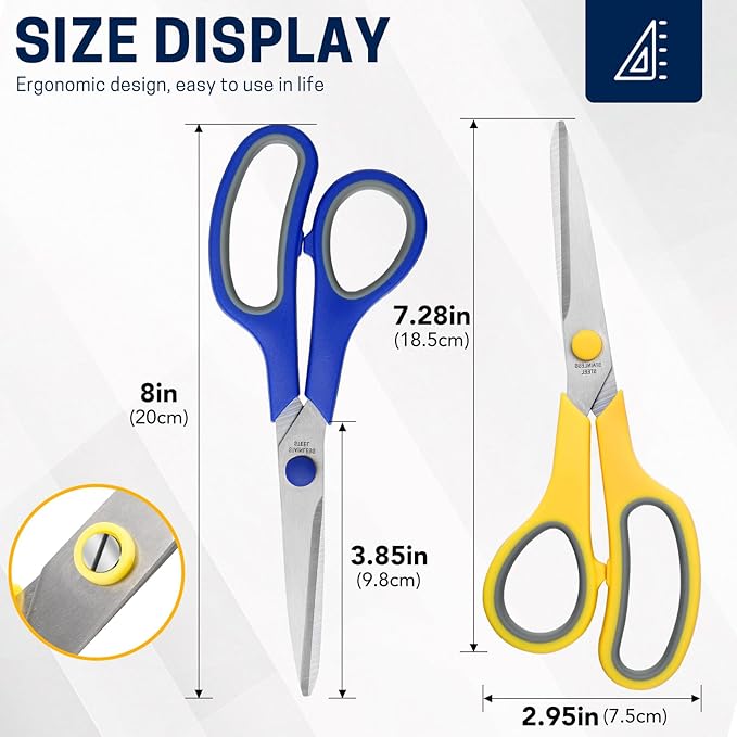 8" 10 Pack All Purpose Heavy Duty Scissors- Comfort-Grip Sharp Scissors for Office School Sewing Fabric Craft High/Middle School Student Teacher Scissor, Right/Left Hand-DeskLoop Office