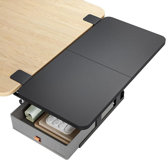 Desk Extender Tray, 24" x 12" Clamp On Desk Shelf, Desk Extension with Storage Drawer, Table Desk Arm Rest, Clamp On Keyboard Tray for Office and Home, Workstation Organizer, Medium, Black-DeskLoop Office