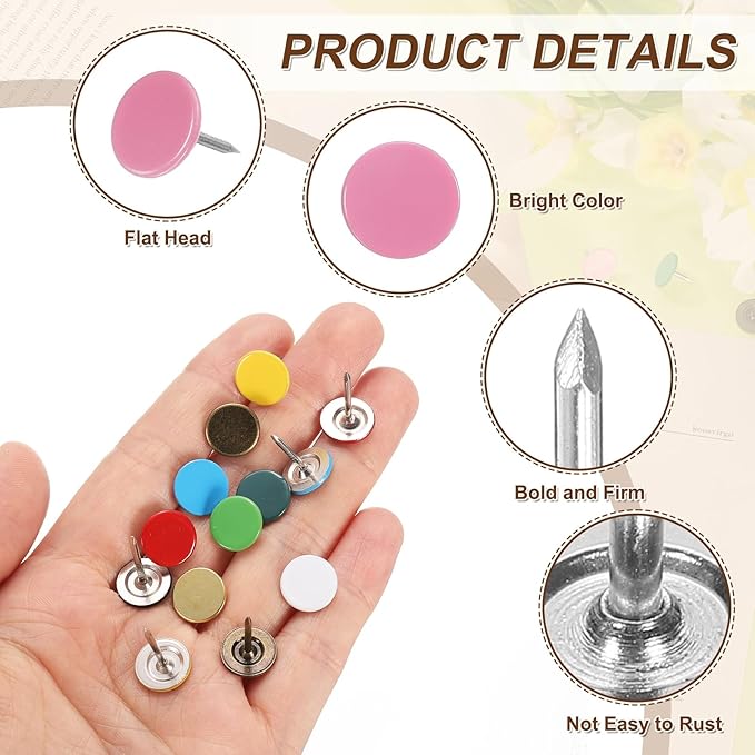 uxcell 150Pcs Upholstery Tacks, 11mmx13mm Flat Head Thumb Tack Decorative Furniture Nails Push Pins for Furniture Sofa Headboards, Pink-DeskLoop Office
