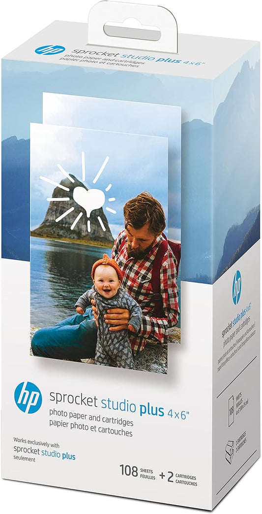 HP Sprocket Studio Plus 4 x 6” Photo Paper and Cartridges (Includes 108 Sheets and 2 Cartridges) – Compatible only with HP Sprocket Studio Plus Printer-DeskLoop Office