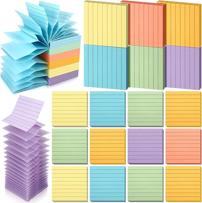 24 Pack Pop Up Sticky Notes 3 x 3 Refills 1200 Sheets Colored Sticky Notes Self Adhesive Memo Pads for Home Office Supplies(Light Colors, Line)-DeskLoop Office