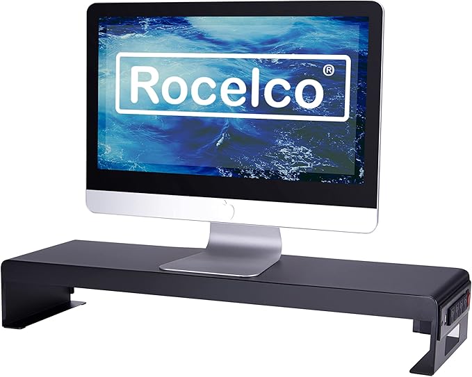 Rocelco 40" Large Height Adjustable Standing Desk Converter with Dual Monitor Stand BUNDLE - Quick Sit Stand Up Computer Workstation Riser - Retractable Keyboard Tray - Teak (R DADRT-40-DMS)-DeskLoop Office