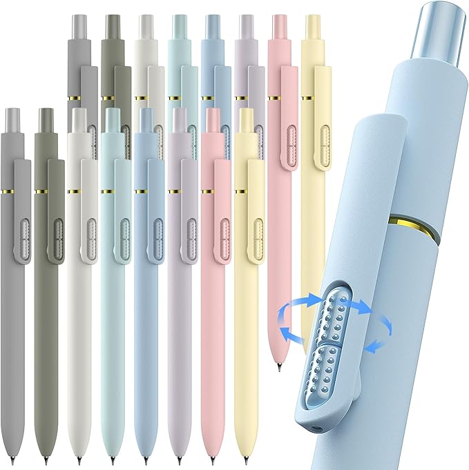 16 Pcs Gel Ink Pens, 0.7mm Fine Point for Smooth Writing Journaling Aesthetic Pens, Black Quick-Dry Long Lasting Fidge Pens, Cute School Office Supplies Gifts for Women (Morandi-Black Ink)