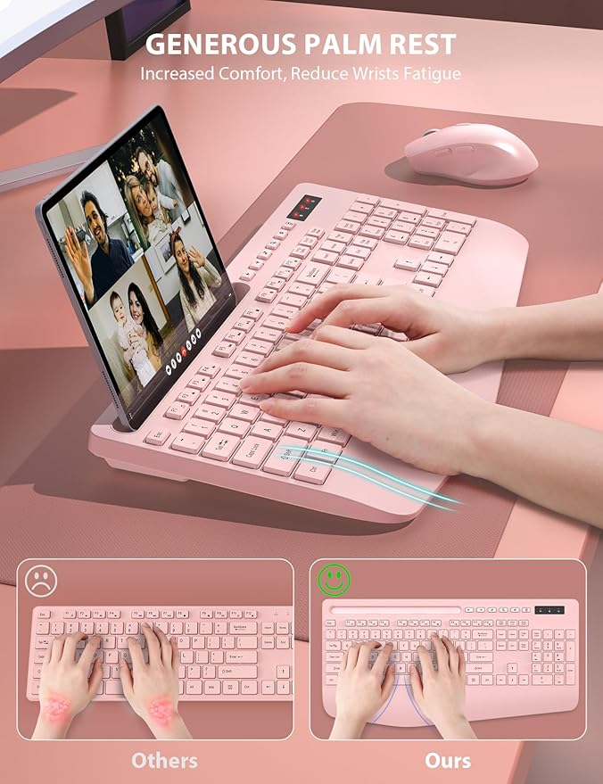 Wireless Keyboard and Mouse Combo - Full-Sized Ergonomic Keyboard with Wrist Rest, Phone Holder, Sleep Mode, Silent 2.4GHz Cordless Keyboard Mouse Combo for Computer, PC, Laptop, Mac, Windows -Trueque-DeskLoop Office