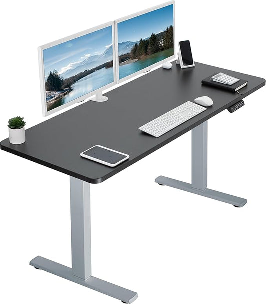 VIVO Electric 60 x 24 in Standing Desk, Memory Height Adjustment, 1B Series, One-Piece Black Top, Gray Frame, DESK-KIT-1G6B-DeskLoop Office