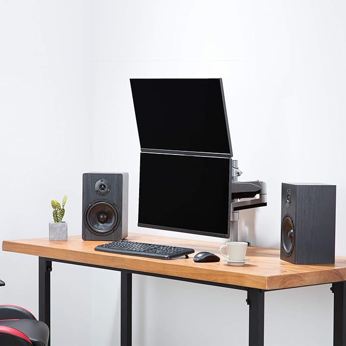 AVLT Dual 13"-27" Stacked Monitor Arm Desk Mount - Fits Two Flat/Curved Monitors, Full Motion Height Swivel Tilt Rotation Adjustable - VESA/C-Clamp/Grommet/Cable Management-DeskLoop Office