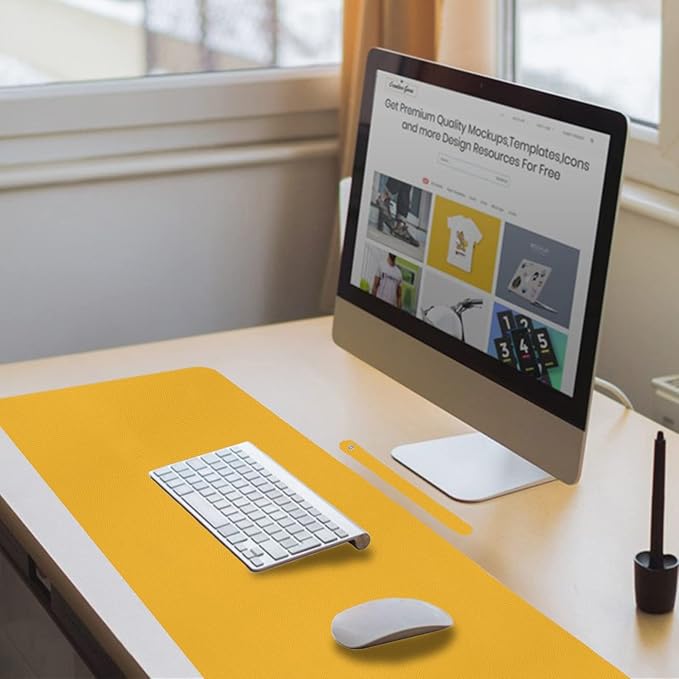 Boutilon Leather Desk Pad 24" x 14", Office Desk Mat, Waterproof PU Leather, Non-Slip, Yellow