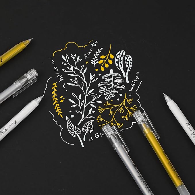 3 Colors 0.6mm Extra Fine Point Gel Pen Set – White, Gold & Silver Gel Ink Pens for Artists Drawing on Black Paper, Sketching, Bullet Journaling & Holiday Crafts-DeskLoop Office