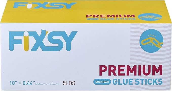 FIXSY Hot Glue Gun Sticks Premium, Full Size 10" Long x .44" Diameter 7/16 11mm, 5LB Box Glue Stick, Approx. 90 Sticks- Compatible with Most Glue Guns-DeskLoop Office