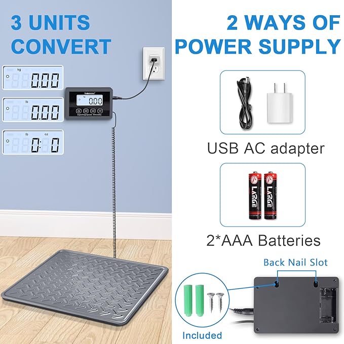 THINKSCALE Shipping Scale, 440lb/1oz Digital Heavy Duty Postal Scale, Strong Steel Platform, Postage Scale with Hold/Tare/LCD Display, Scale for Packages, Luggage Scale, Battery&AC Adapter Included-DeskLoop Office
