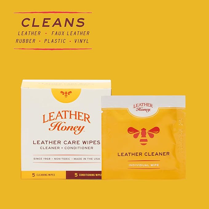 Leather Honey Leather Care Wipe Kit: Clean & Restore On-The-Go. Use for Leather Couches, Car Seats, Purses, Shoes & Bags. Safe for Any Color. Non-Toxic & Ready-to-Use. 5 Cleaner & 5 Conditioner Wipes-DeskLoop Office