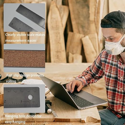 6-Inch and 12-Inch Stainless Steel Metal Ruler with Non-Slip Cork Backing - 2 Pack-DeskLoop Office