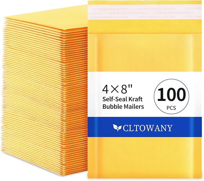 Kraft Bubble Mailers 4×8' Inch 100 Pack Yellow shipping envelopes Self-Seal Padded Mailing Envelopes for Jewelry Makeup Supplies and Small Business Packaging-DeskLoop Office