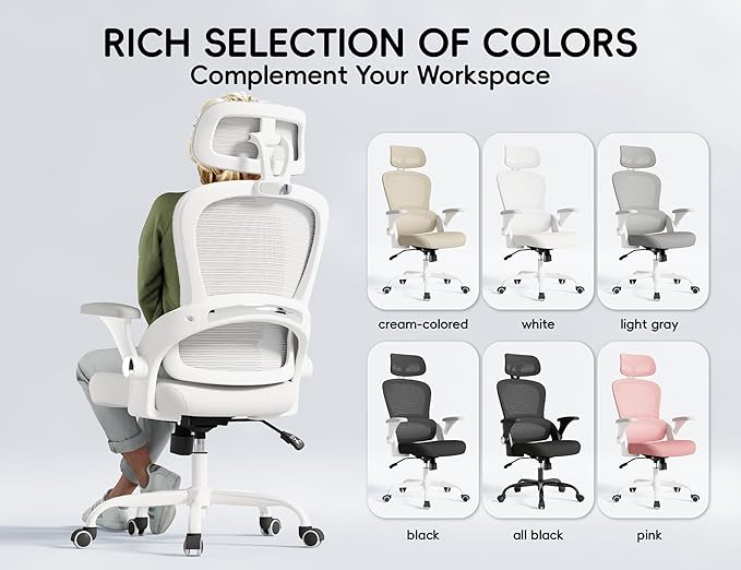 TRALT Office Chair - Ergonomic Office Chair with Back Support, Computer Chair - Home Office Desk Chairs, 330lbs Wide Seat Big and Tall Office Chairs with Headrest, Comfy Desk Chairs (White)-DeskLoop Office