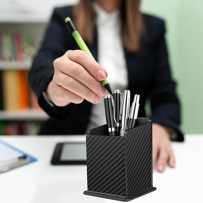 Carbon Fiber Black Pen Holder Cup for Desk, Black Pencil Cup Holder for Desk Office Pen Organizer,Modern Minimalist Pen Holder,Matte Black-DeskLoop Office