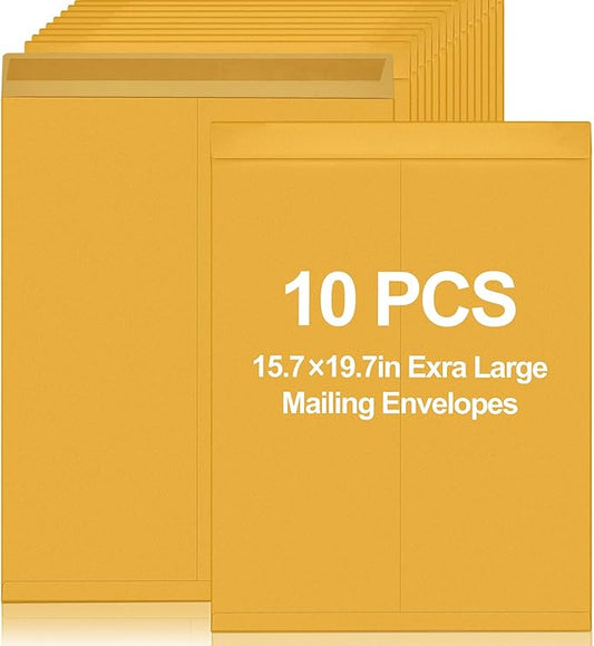 10 Pcs 16 x 20 Inch Extra Large Mailing Envelopes 32lb with Gummed Flaps, Catalog Envelopes Jumbo Craft for Mailing, Storage and Organizing Documents Office Supplie-DeskLoop Office
