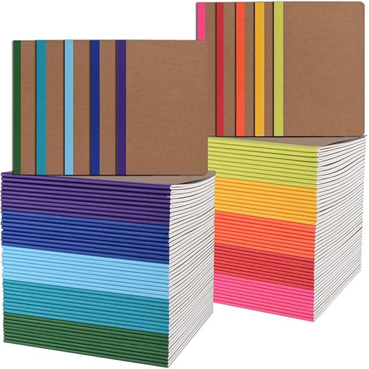 ZCZN Composition Notebooks Bulk, A5 Kraft Cover Lined Journals with Rainbow Spines for School, Business, Work and Daliy Use (100, 10 colors)-DeskLoop Office