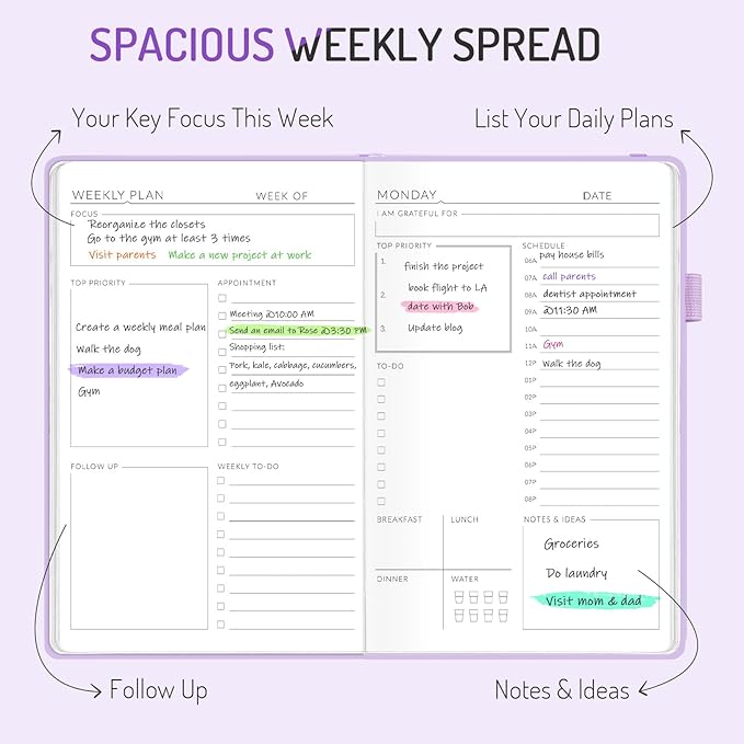 Undated Weekly Planner for 2025, Forvencer Simplified Daily & Weekly & Monthly Calendar Planner, Cute Daily Organizer Notebook, Agenda Journal to Track Goals & Tasks, Start Anytime, A5 Size, Sky Blue-DeskLoop Office