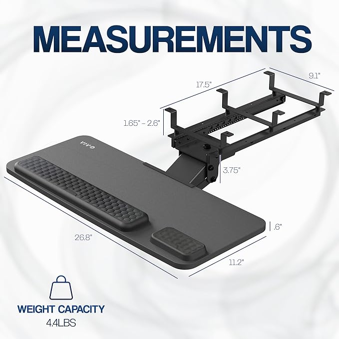 VIVO Premium Adjustable Computer Keyboard and Mouse Platform Tray, Ergonomic Under Table Desk Mount Drawer with Padding, Black, MOUNT-KB27P-B-DeskLoop Office