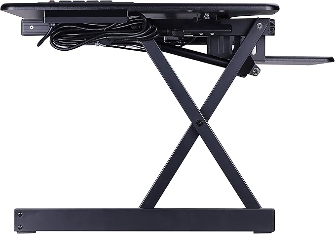 Rocelco 46" Height Adjustable Standing Desk Converter - Desktop AC USB Charger - Sit Stand Up Triple Monitor Riser - Tall Computer Workstation - Retractable Keyboard Tray - Black (R DADRB-46-ACUSB)-DeskLoop Office