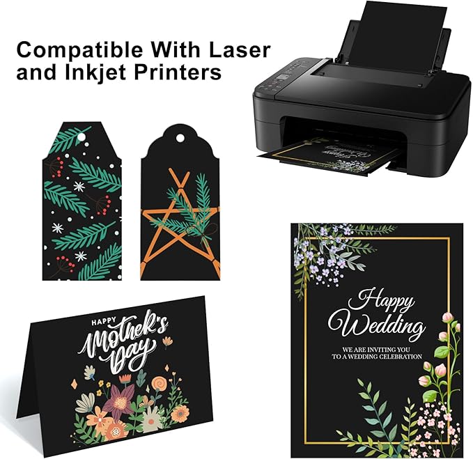 OcePor 50 Sheets Black Cardstock Paper, Colored Printer Paper 8.5 x 11, Card Stock Thick Construction for Craft,Scrapbook,Office Printing, Invitations, Certificates,92 lb/250gsm-DeskLoop Office