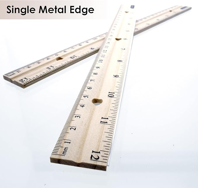 BAZIC Wooden Ruler 12" (30cm), Singel Metal Edge, Inches Centimeter Metric Measuring Drafting Rulers, for Students School Supplies (3/Pack), 2-Packs-DeskLoop Office