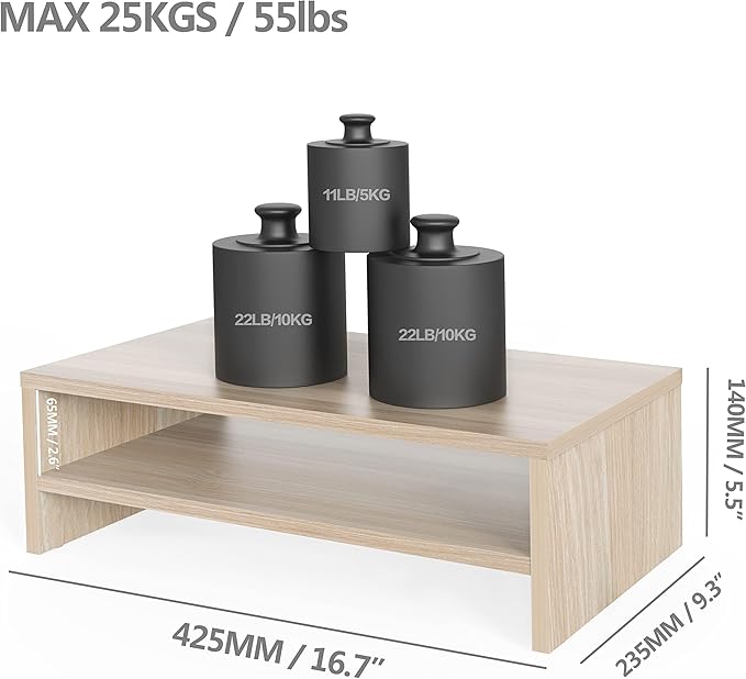 FITUEYES Monitor Stand - 2 Tier Computer Monitor Riser Shelf, Wood Desktop Stand for Laptop Computer Screen, Desk Organization, Office Supplies-DeskLoop Office