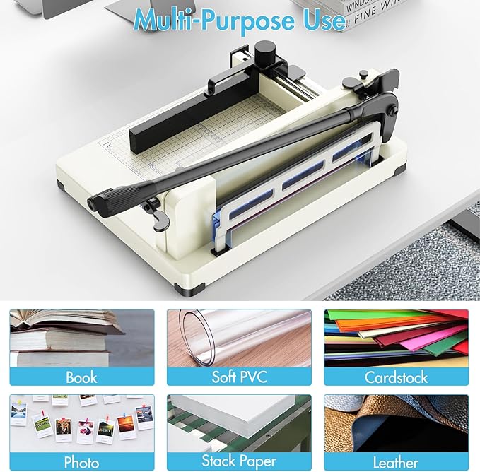 Paper Cutter 12 Inch, Heavy Duty Paper Cutter for A4 Paper, Guillotine Paper Cutter 400 Sheet Capacity, Solid Steel Construction, Beige-DeskLoop Office