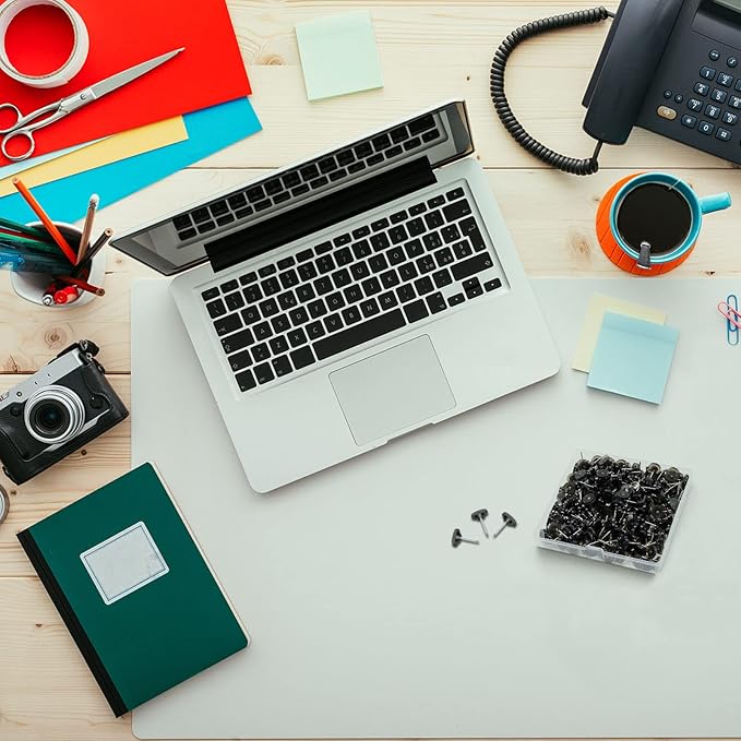 Black Push Pins for Cork Board,Flat Thumb Tacks for Wall Hangings,120 Pcs Flat Head Push Pins for Bulletin Board Plastic Thumb Tacks Steel Point in Reusable Box-DeskLoop Office