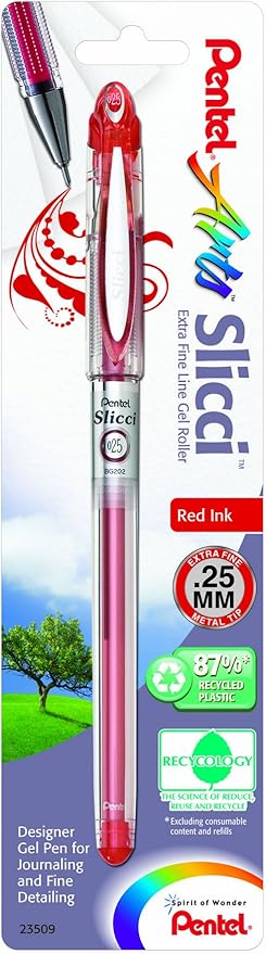Pentel Arts Slicci 0.25 mm Extra Fine Gel Pen, Red Ink, 1 Pack (BG202BPB)-DeskLoop Office