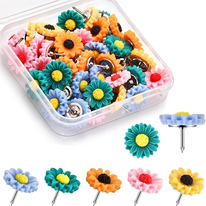 40Pcs Push Pins, Thumb Tacks for Bulletin Board, Flower Decorative Pins and Tacks, Cork Board Thumbtacks, Cute Thumbtack for Office Decorative-DeskLoop Office