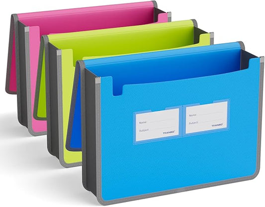 ABC life 3 Pack Expanding File Folder Organizer Poly Pockets A4/Letter Size, Plastic Expandable File Wallet/Colorful Document Folder with Elastic Closure, Premium Accordion File Pouch, 2 Card Holder-DeskLoop Office