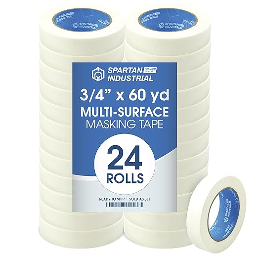 Spartan Industrial - 0.75" X 60 yd Masking Tape for Painting, Drafting, Labeling, and More - 24 Beige Tape Rolls, 5.5 Mil-DeskLoop Office