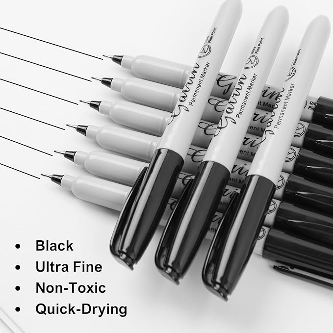 Ultra Fine Point Black Permanent Markers, 36 Pack Ultra Fine Point Black Permanent Marker set, Works on paper, Plastic, Stone, Glass, Metal-DeskLoop Office