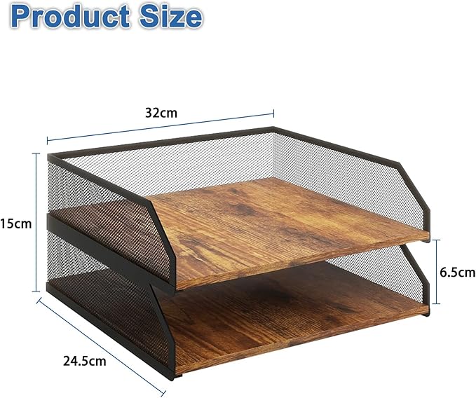 Natwind 2-Tier Stackable Paper Tray, Metal Mesh Desktop Organizer, Paper Sorter, Letter Trays,File Document Storage Rack for for Home, Office, School (Retro)-DeskLoop Office