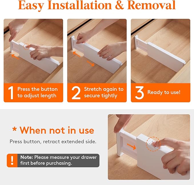 Lifewit 5 Pack Drawer Dividers 4" High, 11-17" Adjustable Dresser Drawer Organizers for Clothes, Expandable Dresser Separators in Bedroom/Bathroom/Kitchen/Vanity/Office Organization and Storage, White-DeskLoop Office