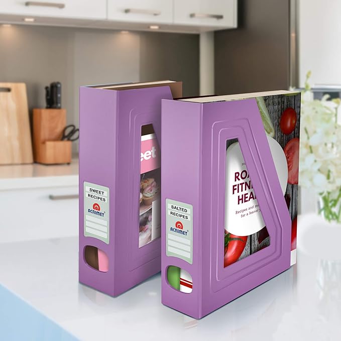 Acrimet Magazine File Holder, Durable Rack, Space-Saving Organizer (Plastic) (Solid Purple Color) (2 pack)-DeskLoop Office