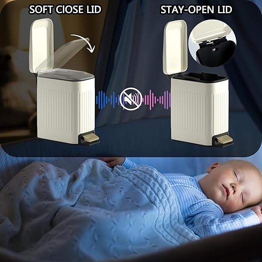 Small Bathroom Trash Can with Lid Soft Close-6L/1.6 Gal Slim Step Garbage Can-Metal Pedal Wastebasket-Narrow Rectangle Garbage Container Bin for Corner Office, Bedroom, Toilet, Live Room-Beige-DeskLoop Office