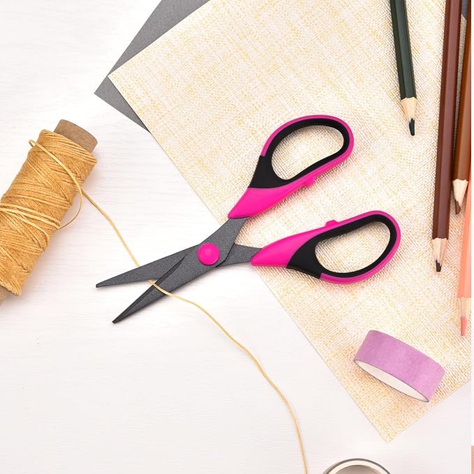 Craft Scissors Set, Sharp Scissors All Purpose Heavy Duty, Teflon Non-stick Titanium Coated, Ergonomic Grip, Ideal for Sewing Fabric DIY&Arts Scrapbook School Office Supplies, 9.3''/8.5''/5.6"-DeskLoop Office