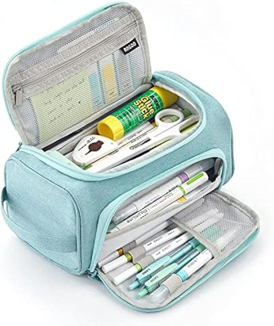 HVOMO Big Capacity Pencil Case High Large Storage Pouch Marker Pen Case Travel Simple Stationery Bag School College Office Organizer for Teens Girls Adults Student(Green)-DeskLoop Office