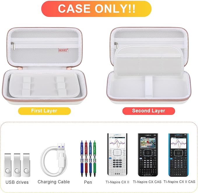 BOVKE Calculator Case for Texas Instruments TI-Nspire CX II CAS/CX II/CX CAS/CX Color Graphing Calculator and More - Extra Mesh Pocket for USB Cables and Other Accessories, White-DeskLoop Office