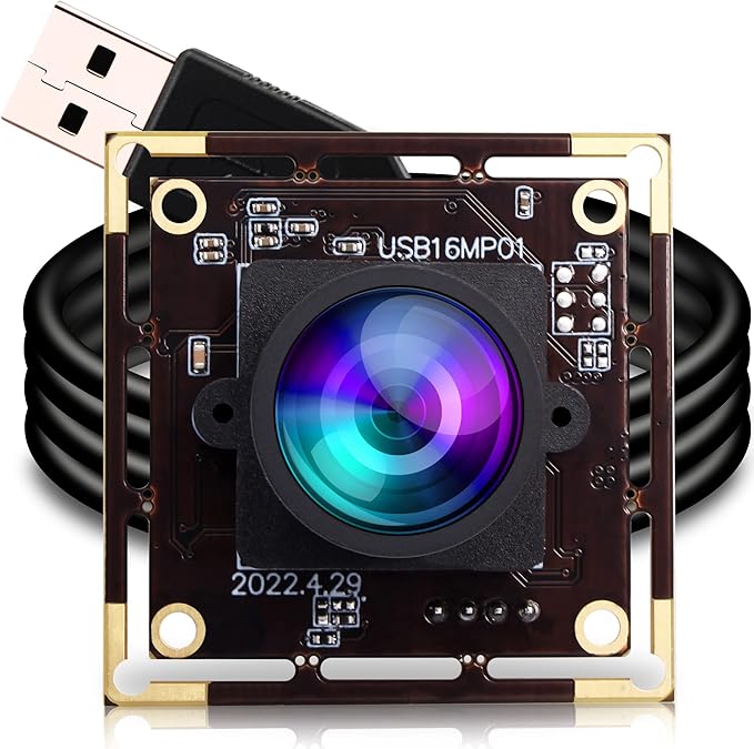 ELP 16MP Wide Angle USB Camera Module for Raspberry Pi and Computer 4K Mini UVC USB2.0 Video Webcam Board with 118degree No Distortion Lens IMX298 Industrial PC Lightburn Camera for Laptop,Jetson Nano-DeskLoop Office