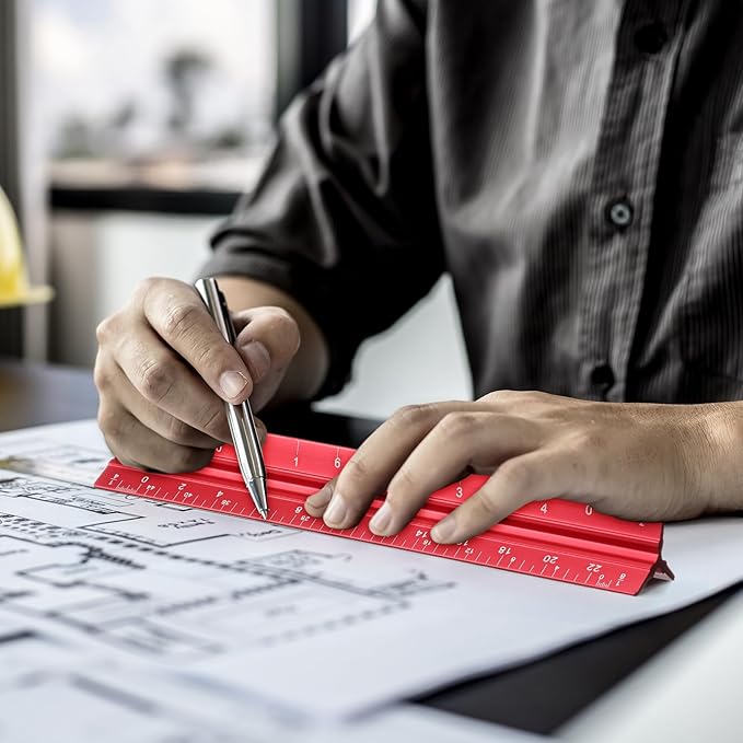 Fumete 12 Pack 6 Inch Architectural Engineering Scale Rulers Small Scale Ruler Pocket Size Scale Ruler Construction Rulers Imperial Measurements for Architects Engineering, Draftsman Drawing(Red)-DeskLoop Office