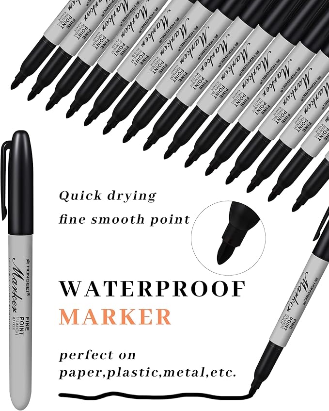 Thenshop 400 Pack Permanent Markers Bulk Black Permanent Marker Set Fine Point Pens Work on Wood, Metal, Stone, Glass-DeskLoop Office